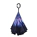 Double Layer Wind Proof,UV Proof Reverse Folding Inverted Umbrella Travel Umbrella with C Shape Handle and Carrying Bag-Blue Flower