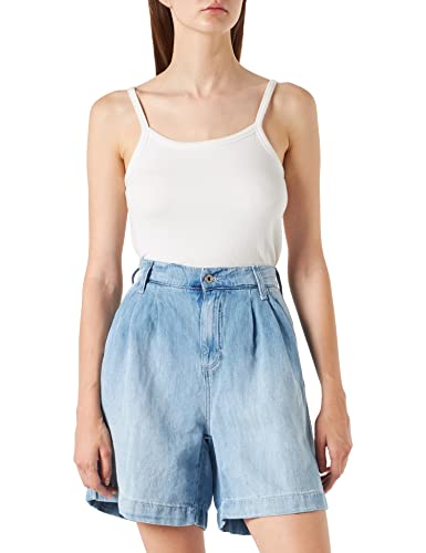 MUSTANG Pleated Pantalones Cortos, Azul Medio 301, 27 para Mujer