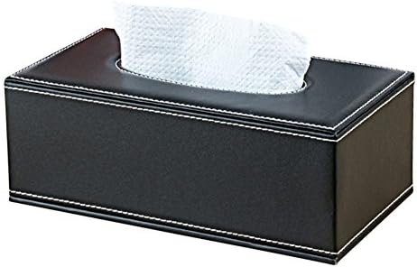 Rectangular Tissue Box Cover, Leather Large Kleenex Tissue Box Holder Cover for Bathroom Office Car Automotive Decoration, Black