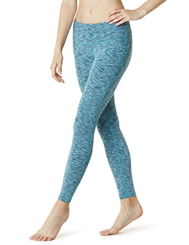 TSLA Yoga Pants Mid-Waist/High-Waist Tummy Control w Pocket Series, Yogabasic Midwaist(fyp51) – Spacedyeblue, Large (Size 10-12_Hip41-43 Inch)