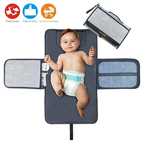 Portable Changing Station,Baby Diaper Changing Pad, Lightweight Travel Home Diaper Changing Mat with Cushioned Changing Mat and Pockets |Stroller Strap, Carry Handle for Infants Newborns &Toddlers