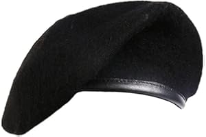 yosuwer Men Military Wool Beret Leather Trim Army Style Beanie Cap Adjustable Combat Hat with Drawstring