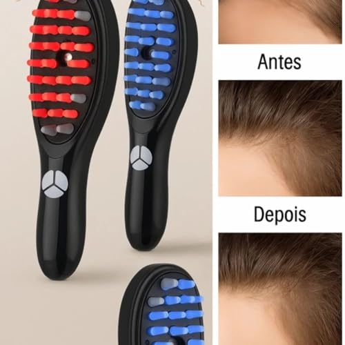Escova Elétrica Massageadora Capilar com Luz LED – Estimula Crescimento, Reduz Queda e Frizz – Relaxamento e Brilho para Todos os Tipos de Cabelo