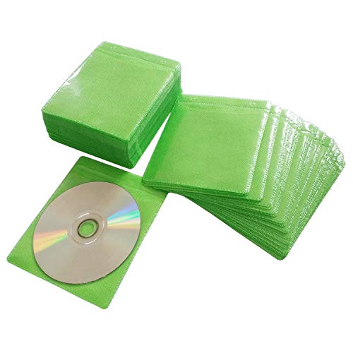 100 Pack Premium CD DVD Sleeves,Thick Non-Woven Material Double-Sided Refill Plastic Sleeve for CD and DVD Storage Binders Disc Case (Green)