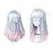 Women Girls Medium Size Harajuku Light Blue Mixed Pink Sweet Lolita Wig Super Natural Club Bob Costume Party Daily Hair with Wig Cap