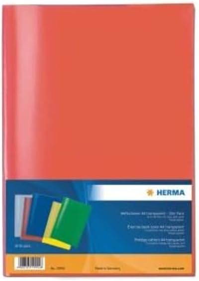 HERMA Clear A4 Exercise Book Cover Pack 10 Assorted Colours PVC Free