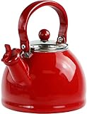 Calypso Basics by Reston Lloyd Harmonic Hum Whistling Teakettle with Glass Lid, 2.2-Quart, Red