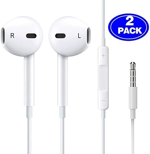 [2 Pack] Premium Quality Headphones Earbuds Earphones with Mic, Compatible apple iphone SE 5,5S,5C,6,6S,6S Plus And Other Devices