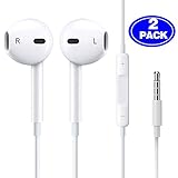 [2 Pack] Wire Headphones earbuds with Mic earphones and Remote Control for Apple iPhone/iPod/iPad/Samsung Galaxy (WHITE）