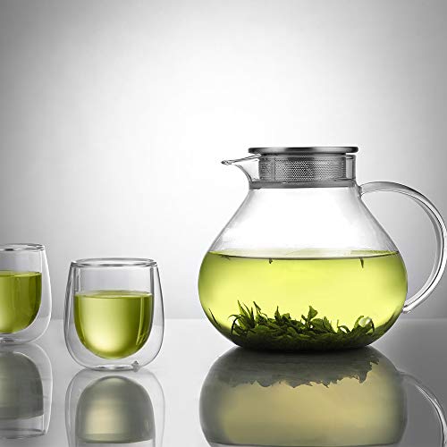 ecooe 1400ml Einfach Glas Teekanne mit 18/8 Silberne Edelstahl 2 in 1 Teesieb Deckel Borosilicate Glas Teebereiter Geeignet für Kalte und HeiÃe Getränke Offenem Feuer Herd Teewarmer – Bild 6