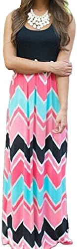 Shangke Womens Ladies Striped Zig Zag Scoop Neck Chevron Print Tank Maxi Long Party Dress (L, black 3)
