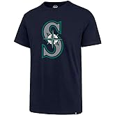 47 MLB Men's Team Color Imprint Primary Logo Word Mark Short Sleeve Baseball T-Shirt - Seattle Mariners Navy Small