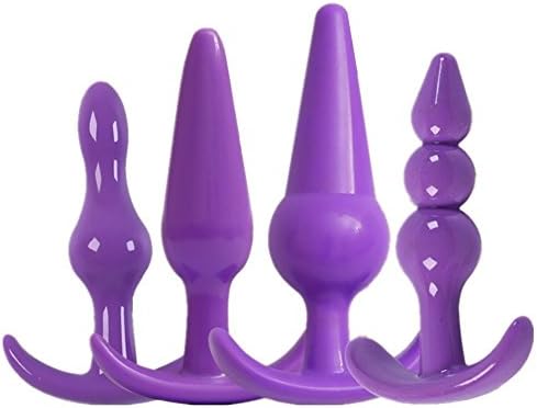 4 PCS Adult Sexy Women Butt Game Toys Beginner Plugs Party Supply Novelty Bedroom Solid Silicone(Purple) - Fengbao
