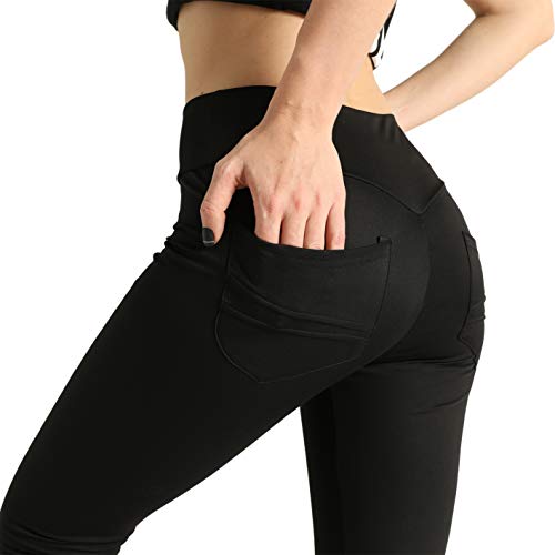 XH.Easy Go High Waisted Leggings for Woman Workout Yoga Butt Lifting Tummy Control Pants with Pockets (Black,S)