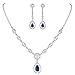 EVER FAITH Crystal CZ Bridal Eye-Shaped Tear Drop Pendant Jewelry Set Sapphire Color Silver-Tone