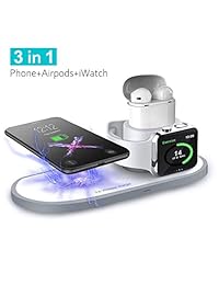 Cargador inalámbrico 3 en 1 Estación de carga inalámbrica para reloj y aire de olores, 10 W Qi rápido soporte de carga inalámbrico compatible con iPh one X XS XR Xs Max 8 8 Plus, Samsung S9 S8 Note8, Watch Series 4 3 2 1