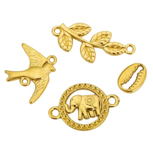 5Pcs/Lot Stainless Steel Gold Plated Leaf Elephant Swallow For Diy Necklace Bracelets Making Accessories