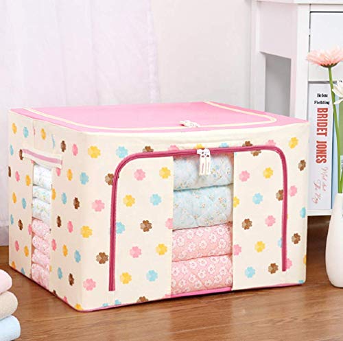 Clefairy Storage Bins Boxes, Foldable Stackable Container Organizer Metal Frame Basket Set with Large Clear Window & Carry Handles for Bedding,Clothes,Closets, Bedrooms (1 Pack)