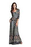 On Trend Women's Paris Bohemian 3/4 Sleeve Long Maxi Dress (X-Large, Teal)