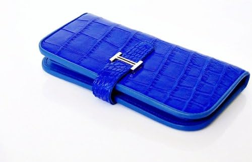 Handmade Genuine Crocodile Skin Leather Blue Belt Wallet