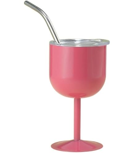Geiserailie 3 Pcs Stemmed Stainless Steel Wine Glasses With Lid Double Wall Insulated Wine Tumbler With Drinking Straw And Straw Brush 10 Oz Cups For Christmas Gifts(White,3 Pieces): Wine Glasses