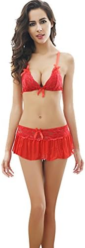 Amkylin Sexy Lace Bowknot Bra Exotic Panty Lingerie Bikini Set Babydoll Brief