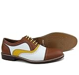 Ferro Aldo MFA-19355 Men's Brown Yellow White Perforated Lace Up Dress Classic Oxford Shoes