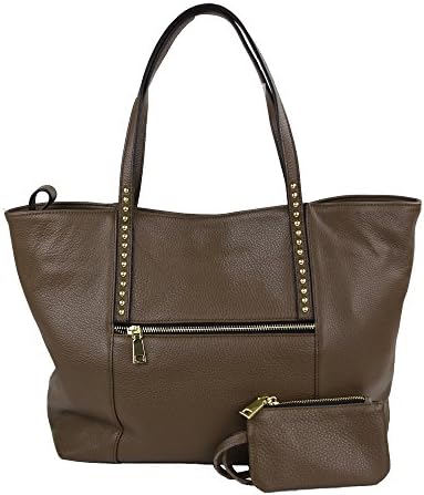 Geniune Leather Tote Bag for Women Shoulder Handbag Rivet Purse (Olive)