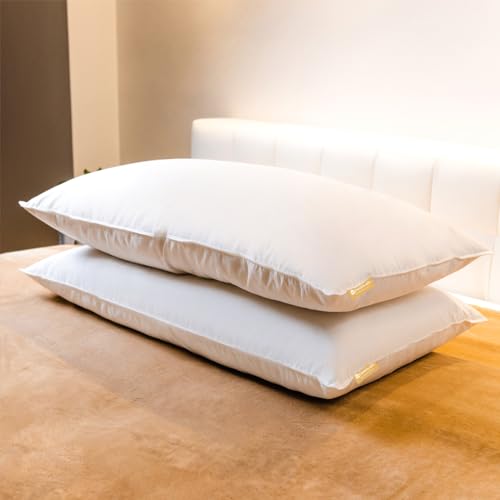 2 Almohadas Hoteleras King - Pluma de Ganso (Down) Alternativo Hoteles 5 Estrellas - Hipoalergenico 100% Algodón King Size 50x90cm Soporte Suave