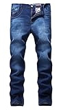 Men's Blue Regular Fit Casual Stretch Washed Straight Leg Denim Jeans Pants