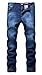 Men's Blue Regular Fit Casual Stretch Washed Straight Leg Denim Jeans Pants