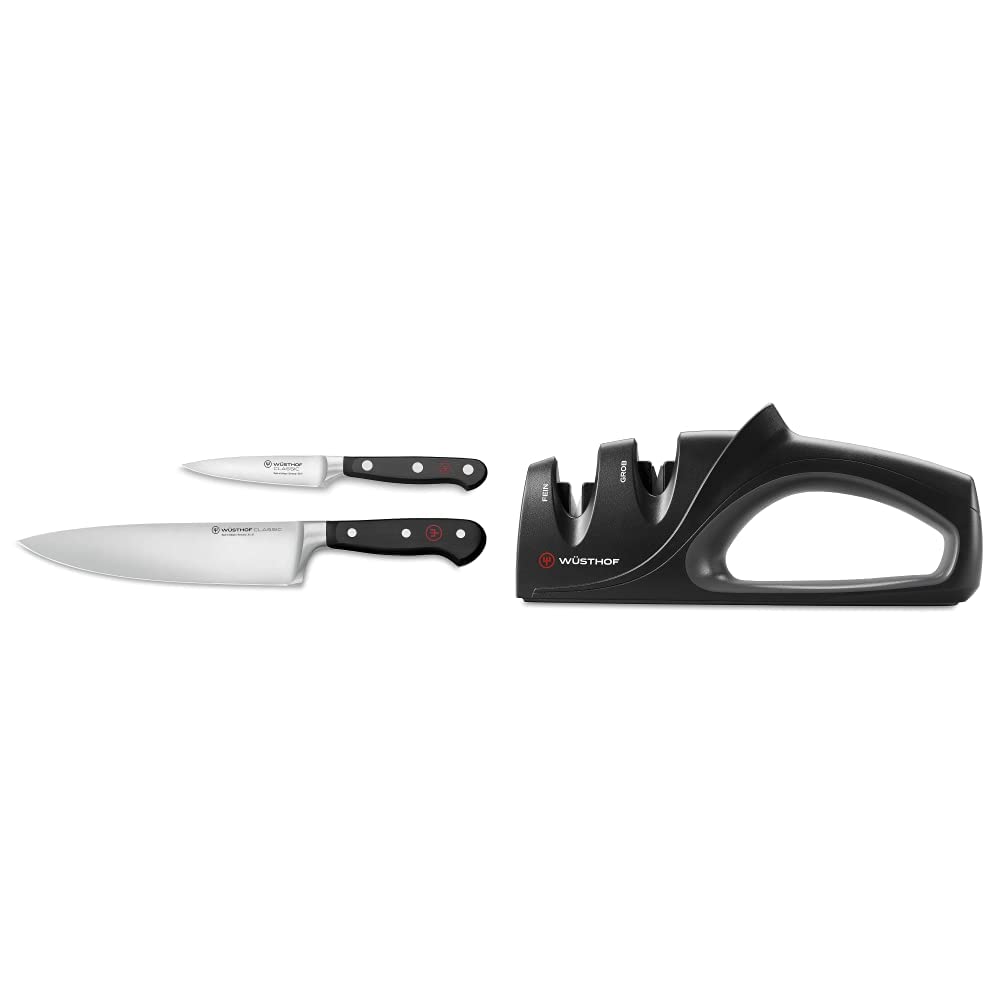 Wüsthof Classic 2-Piece Chef's Knife Set & 2-Stage Hand-Held Sharpener Image