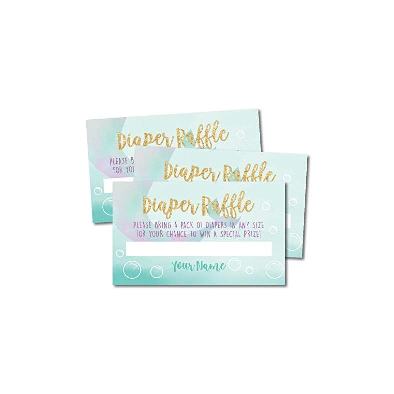 25 Baby Shower Diaper Raffle Tickets For Baby Shower Girl – Mermaid Baby Shower Games For Girls, Diaper Raffle Cards…