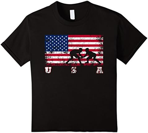 Kids Wrestling Team Gift - American Flag Wrestling Shirt 12 Black