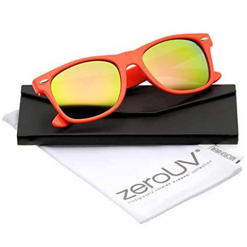 zeroUV - Retro Large Square Colored Mirror Lens Horn Rimmed Sunglasses 55mm (Orange / Pink-Green Mirror)