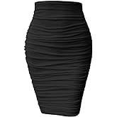 YMDUCH Women's Sexy Ruched Bodycon Elasticity Tight Casual Club Pencil Skirt