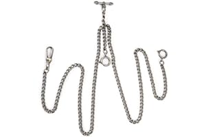 OyeahO Albert Chain Pocket Watch, T-bar Chain with Compass Pendant, Curb Link Chain 2 Hook Antique Fob T Bar for Men