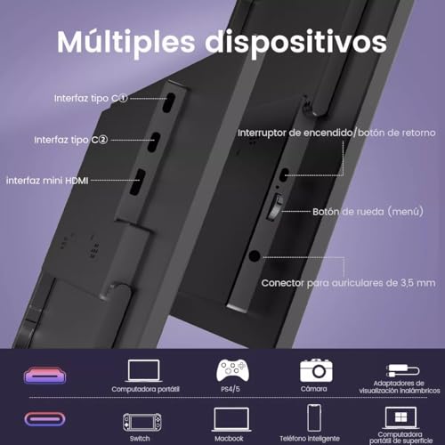 CNHVEIF Monitor Portátil, Pantalla de 15.6'' FHD 1080P 178 IPS, Segundo Monitor Externo Touch, Pantalla de Juegos, Altavoces Duales Incorporados, con HDMI/USB C para Xbox PS5 Switch Teléfono