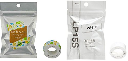 KING JIM Smile dot and White, set of two, coharu masking tape; for label printer TEPRA Lite