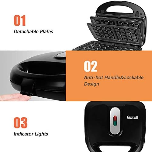 Gotoll Appareil à Croques Monsieur Gaufrier 3 en 1 Machine à Sandwich Maker Gauffre Presse Toaster Pain Plaques Remplaçables 750W - Noir