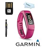 Garmin Vivofit 2 Water Resistant Wireless Activity Tracker (Pink) w/ Garmin USB ANT Stick, Garmin Large and Small Wrist Bands, Micro fiber Cleaning Cloth, Pen Brush Cleaning System Auto Sync Heart Rate Compatible Backlit Display Smart Watch 010-01503-03