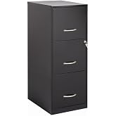 BOWERY HILL 3 Drawers 35.5" Vertical Black Metal Filing Cabinet Lockable Pre-Assembled Stationary Letter Size for Home, Office