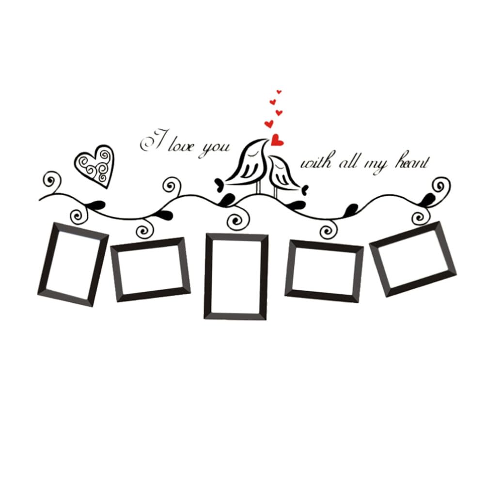 VOSAREA I Love You with Heart Birds Photo Frame Wall Sticker for Living Room Wedding Decoration Home Decor Decal Art