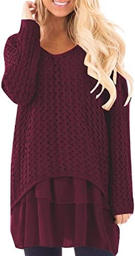 GIKING Women's Casual Blouse Long Sleeve Top Tunic T-Shirt Lace Dress with Chiffon