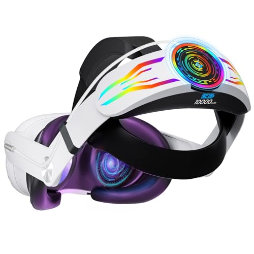 GEEKERA Head Strap for Meta Quest 3/Quest 3S, 10000mAh Battery Pack for Oculus Quest 3 with RGB Light, Extended 6H Playtime with Enhanced Comfort and Balance, VR Accessories Adjustable Head Strap