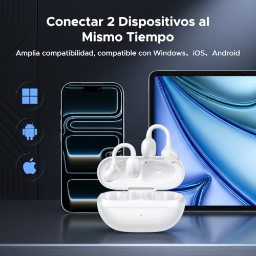UGREEN HiTune S3 Air Audífonos Inalámbricos In Ear 35 Horas, Bluetooth 6.0 con 2 AI Micrófonos, Audífonos Open Ear 12 mm Diafragma, Control por App, IPX5 para Deportes al Aire Libre y Fitness, Blanco
