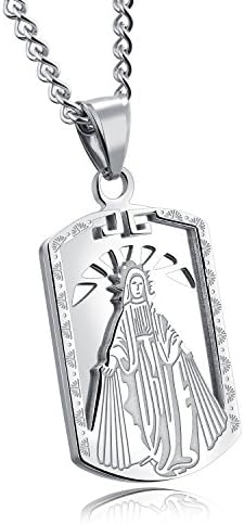 LOHOME Fashion Necklaces Silver/Gold Tone Relief Virgin Mary Dog Tag Charm Pendant Necklace for Mens