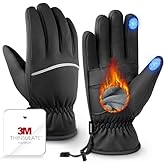 Winter Gloves Men Women Made with 3M Insulation & Plush Lining, -10°F Windproof & Water-Resistant Snow Gloves for Cold Weather, Ski Glove with Reflective Strips & Touchscreen Fingers for Running