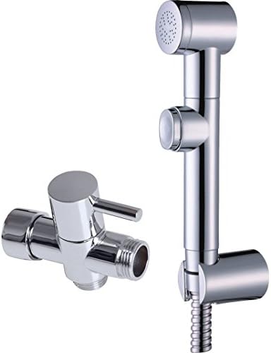 Brass 7/8 T-adapter Handheld Bidet Toilet Shattaf Kit with Wall Bracket and 59inch Stainless Steel Hose Set