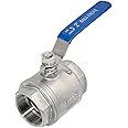 Megairon 316 Stainless Steel 1/8"~3" Full Port Ball Valve with Blue Vinyl Handle, NPT Female x Female Thread,1000 WOG (2 Inch)